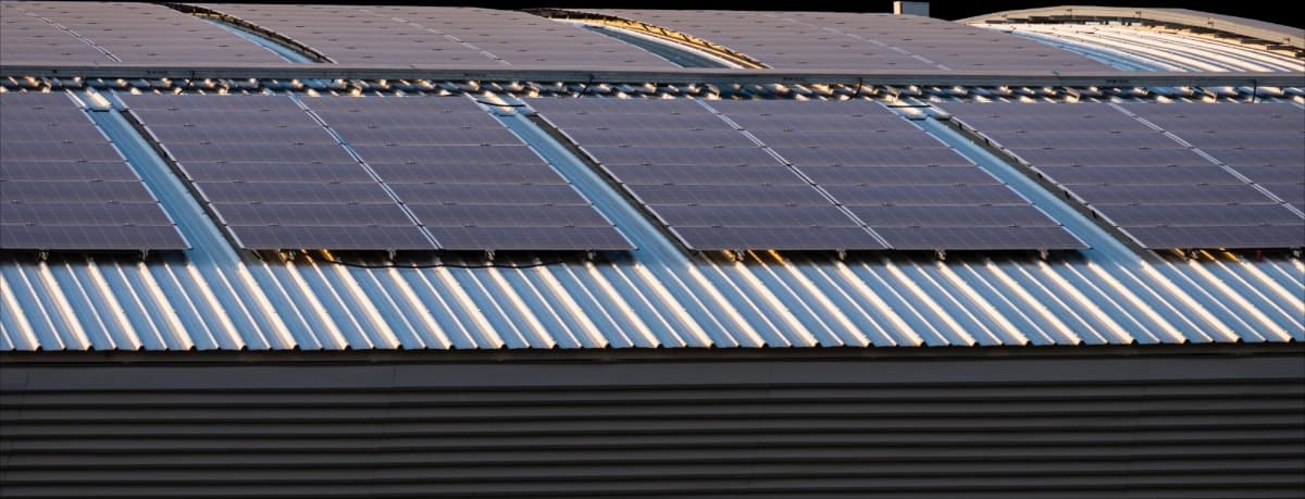 A commercial rooftop solar installation integrated into the roof build-up