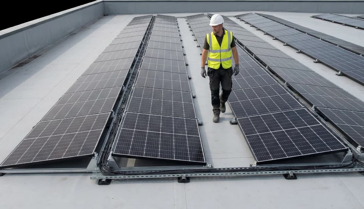 A roof condition and solar suitability survey illustration